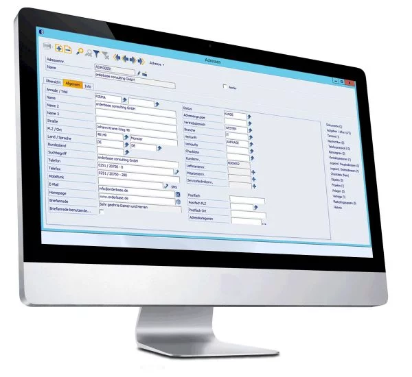 orderbase business Funktionsmodul CRM Kontaktverwaltung Screenshot Kontaktverwaltung im orderbase business