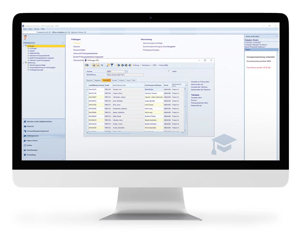 orderbase_innung_screen_pruefungen Screenshot orderbase innung Bildung Lehrgänge und Prüfungen