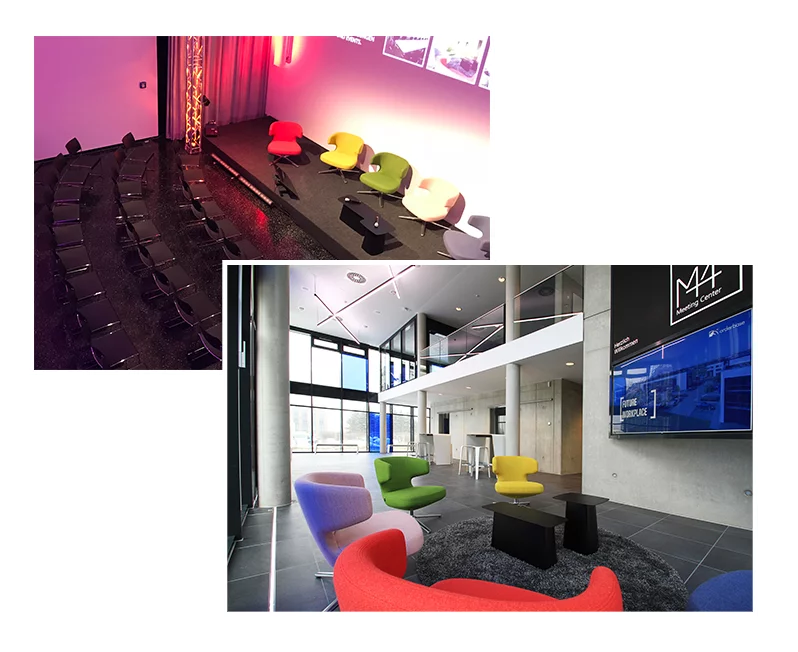 Ansicht des Foyers und des Eventraums im M44 Meeting Centers in Münster